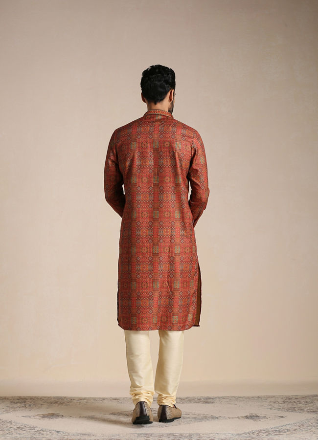 Rust Orange Printed Kurta Set image number 3